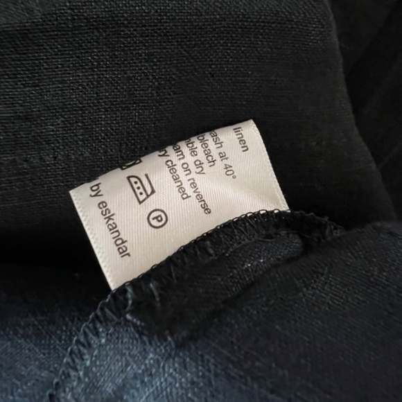 Eskandar Linen Lightweight Woven Boatneck Boxy Cut Oversized Blue Black Blouse L - Picture 2 of 4